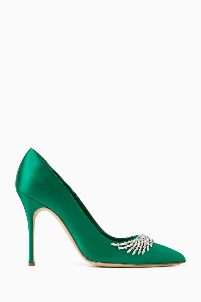 

Pluma 105 Crystal Pumps in Satin, Green