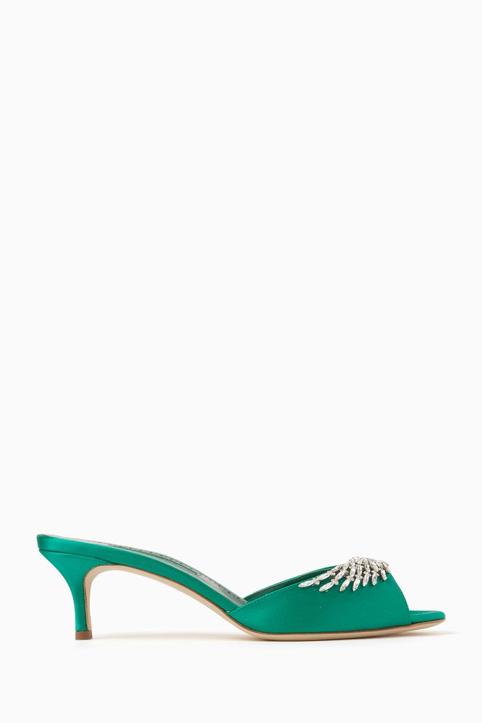 

Lumada 50 Crystal Mule Sandals in Satin, Green