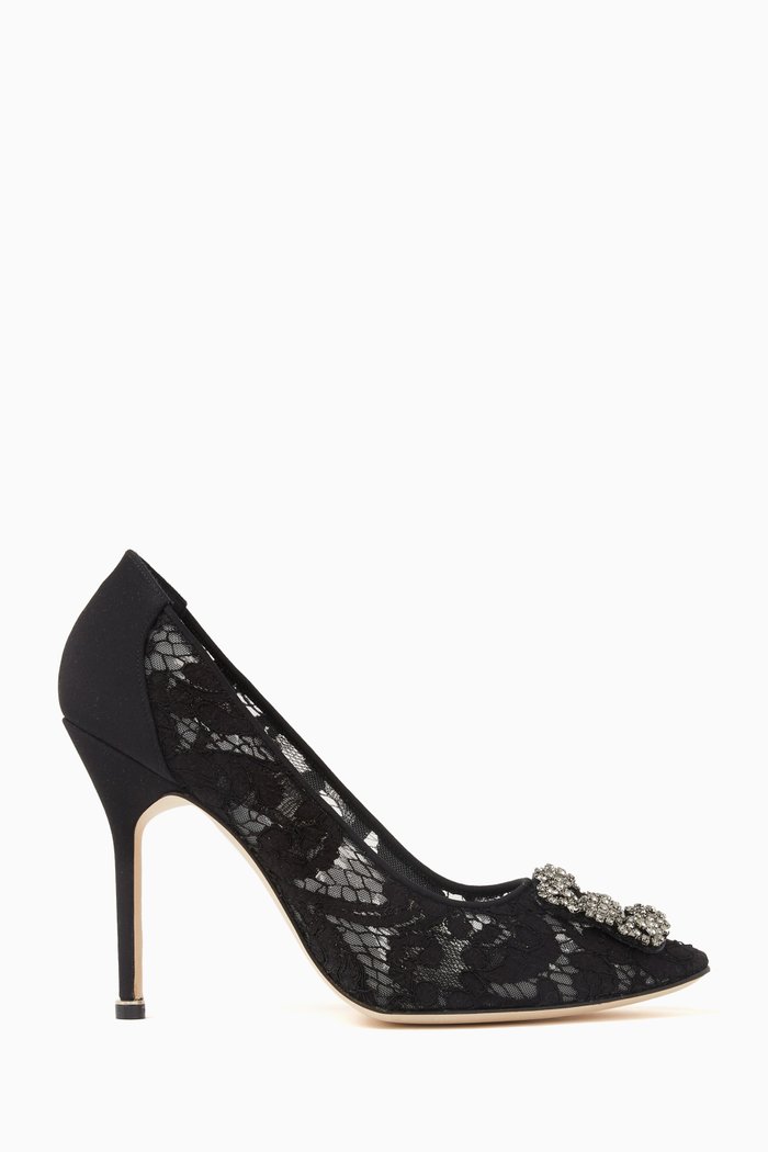 

Hangisi 105 Crystal Pumps in Lace, Black