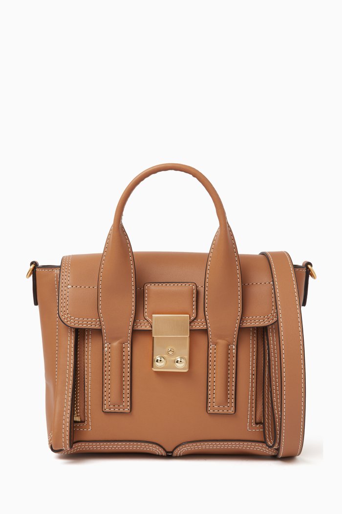 

Mini Pashli Satchel Bag in Smooth Leather, Brown