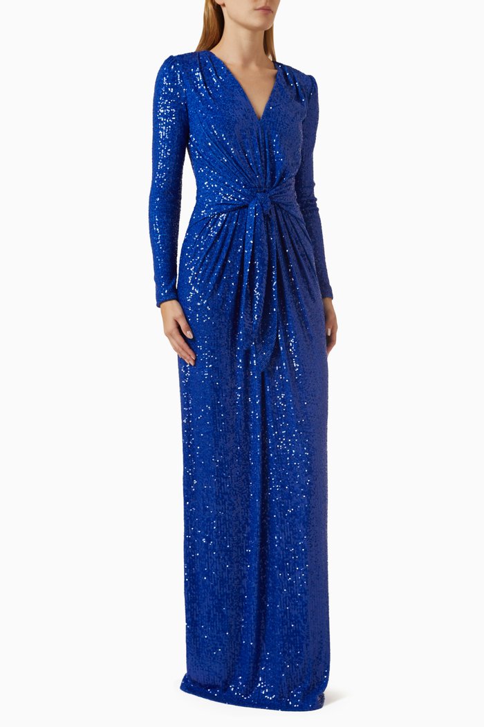 V-neck Maxi Dress in Sequin, Blue