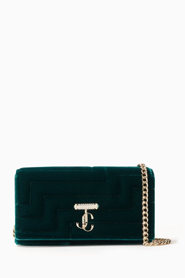 

Avenue Chain Wallet in Quilted Velvet, Green