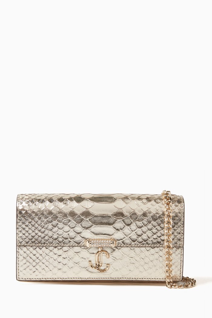 

Avenue Chain Wallet in Metallic Snake-effect Leather, Gold