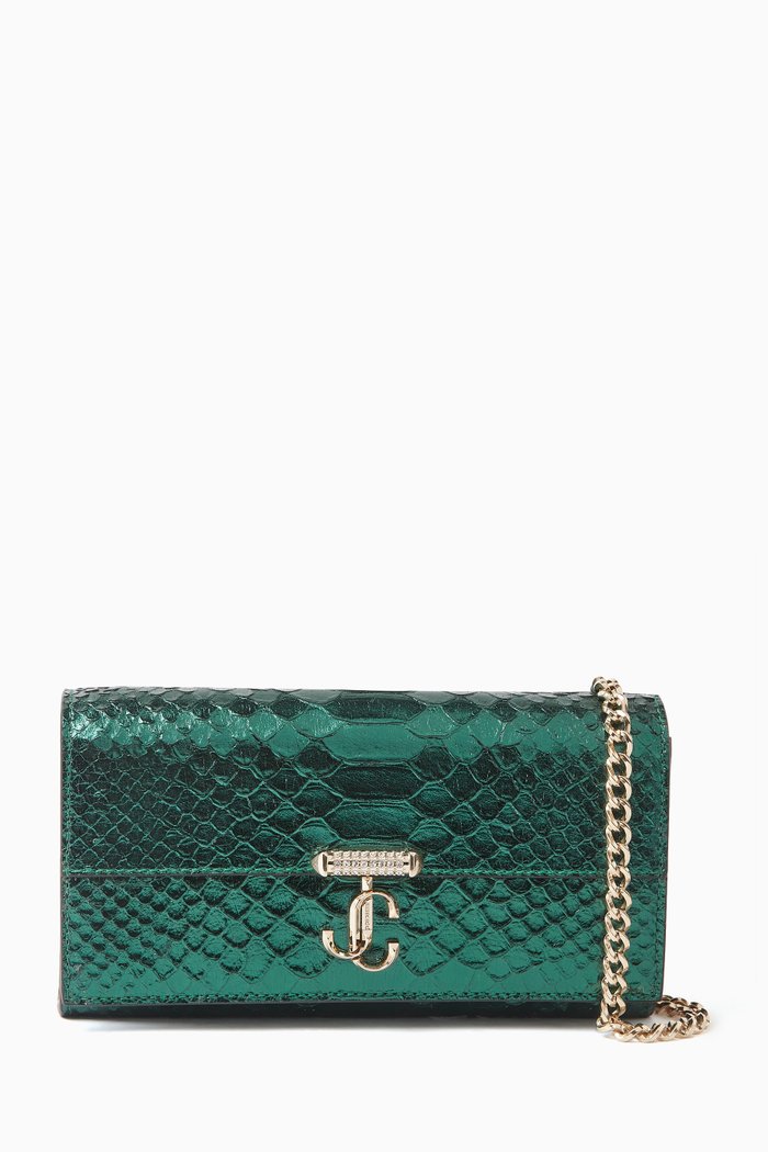 

Avenue Chain Wallet in Metallic Snake-effect Leather, Green