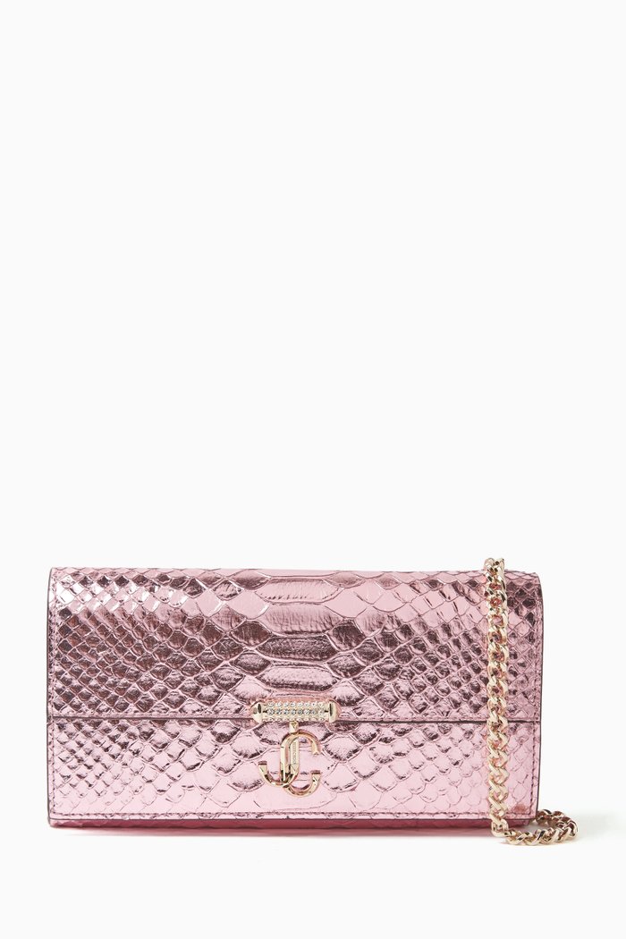 

Avenue Chain Wallet in Metallic Snake-effect Leather, Pink