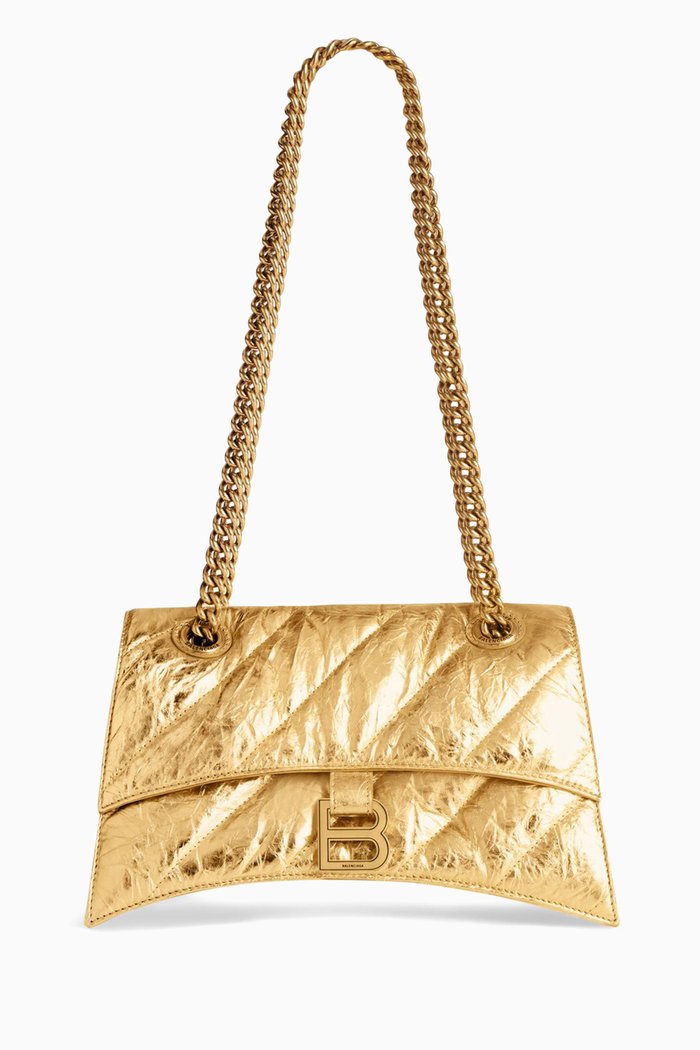 Chain Bag in Metallized Quilted Calfskin, Gold