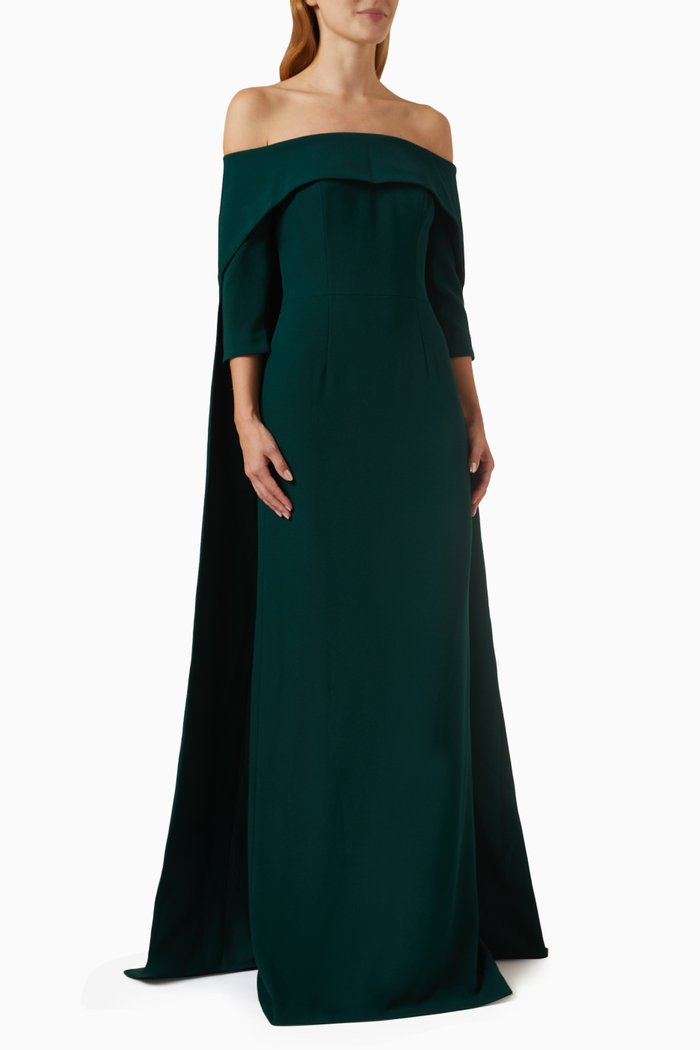 

Off-the-shoulders Cape Maxi Dress in Crepe, Green