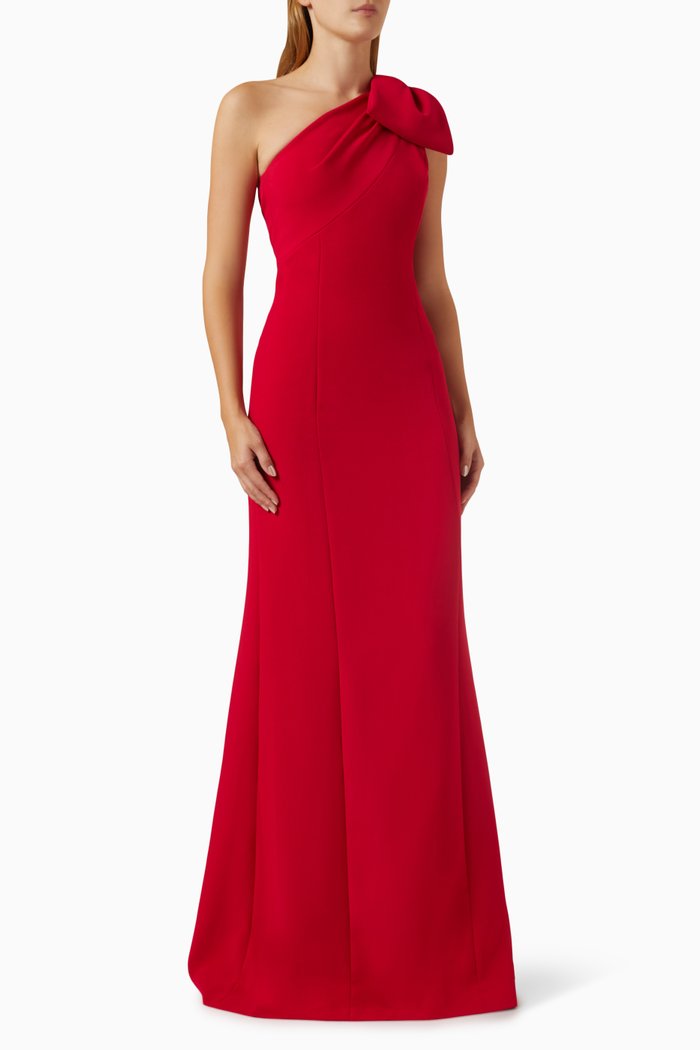 

One-shoulder Bow Maxi Dress in Crepe, Red