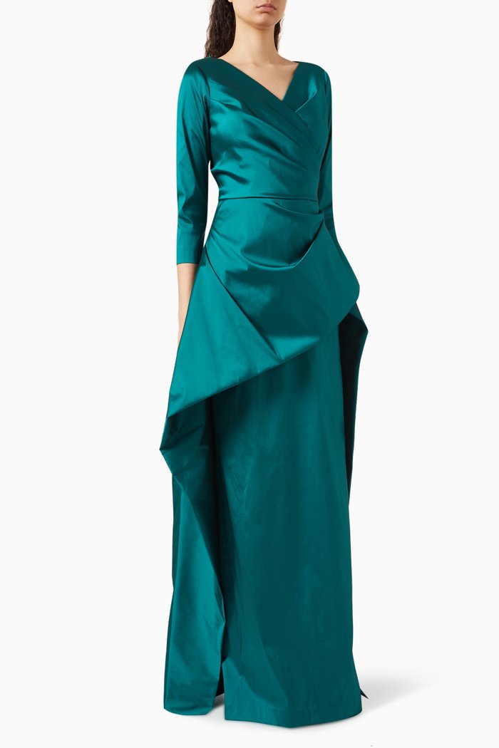 

Surplice Gathered Gown in Stretch-taffeta, Green