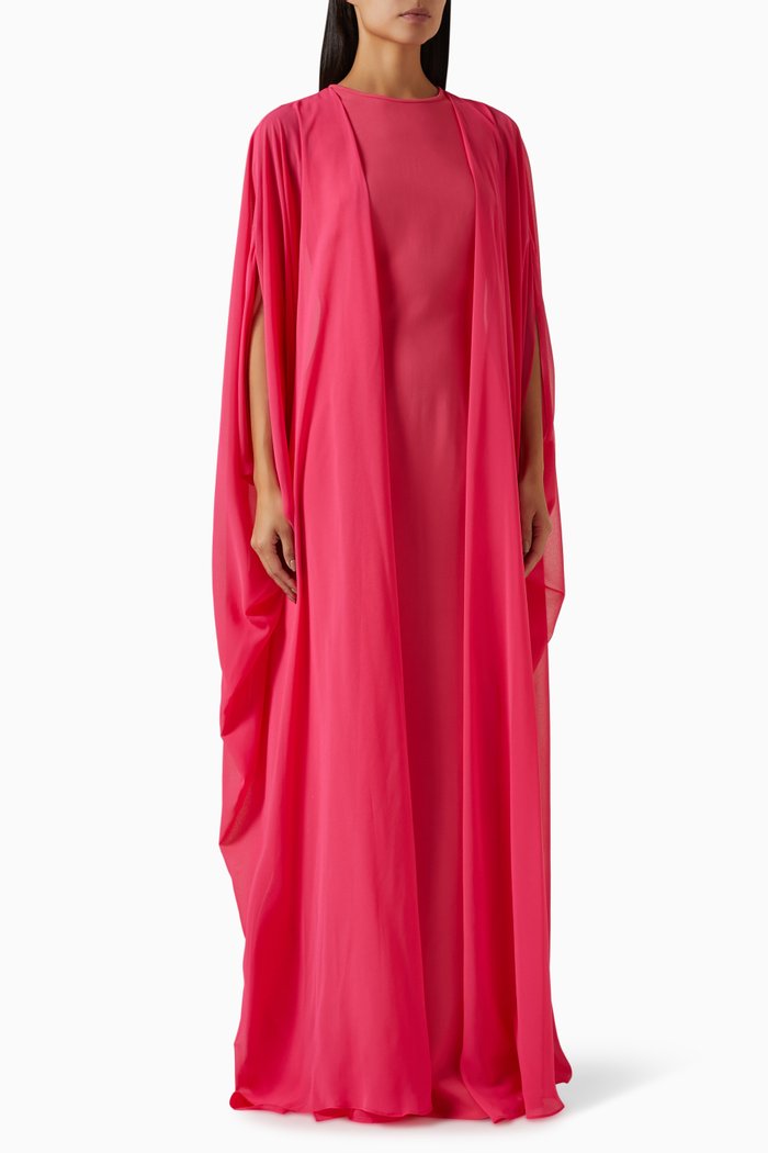 

Overlay Cape Gown in Crepe, Red