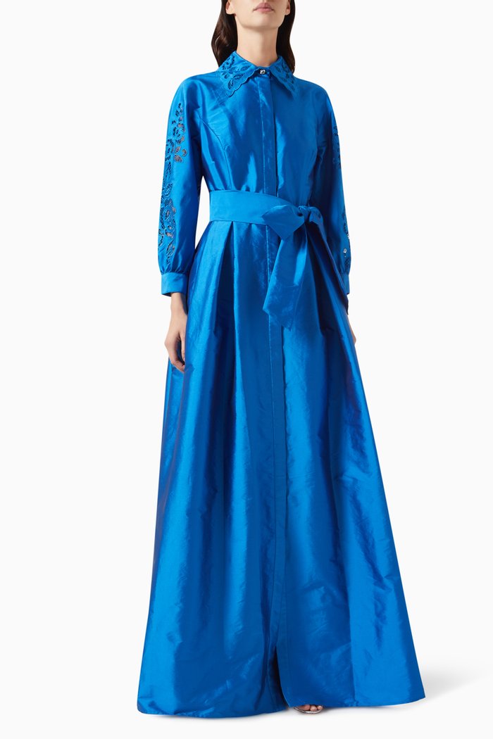 

Eyelet Shirt Gown in Taffeta, Blue