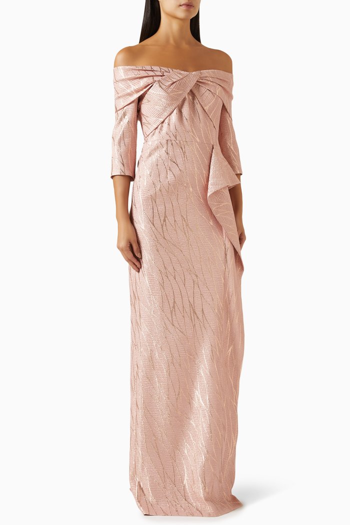 

Twist Bodice Gown in Metallic Jacquard, Gold