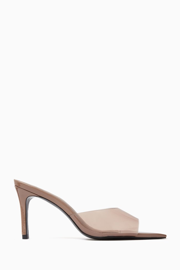 Bella 80 Mule Sandals in PVC & Patent Leather, Brown