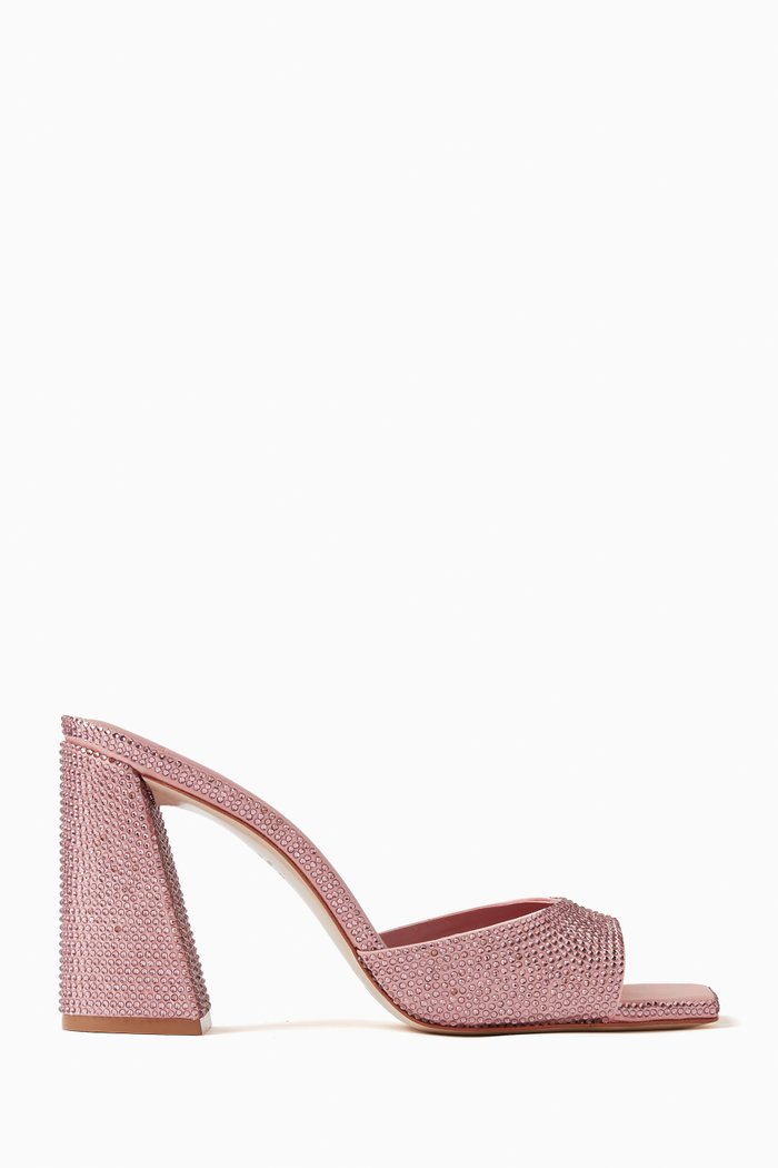 Daisy 90 Crystal Mule Sandals in Satin, Pink
