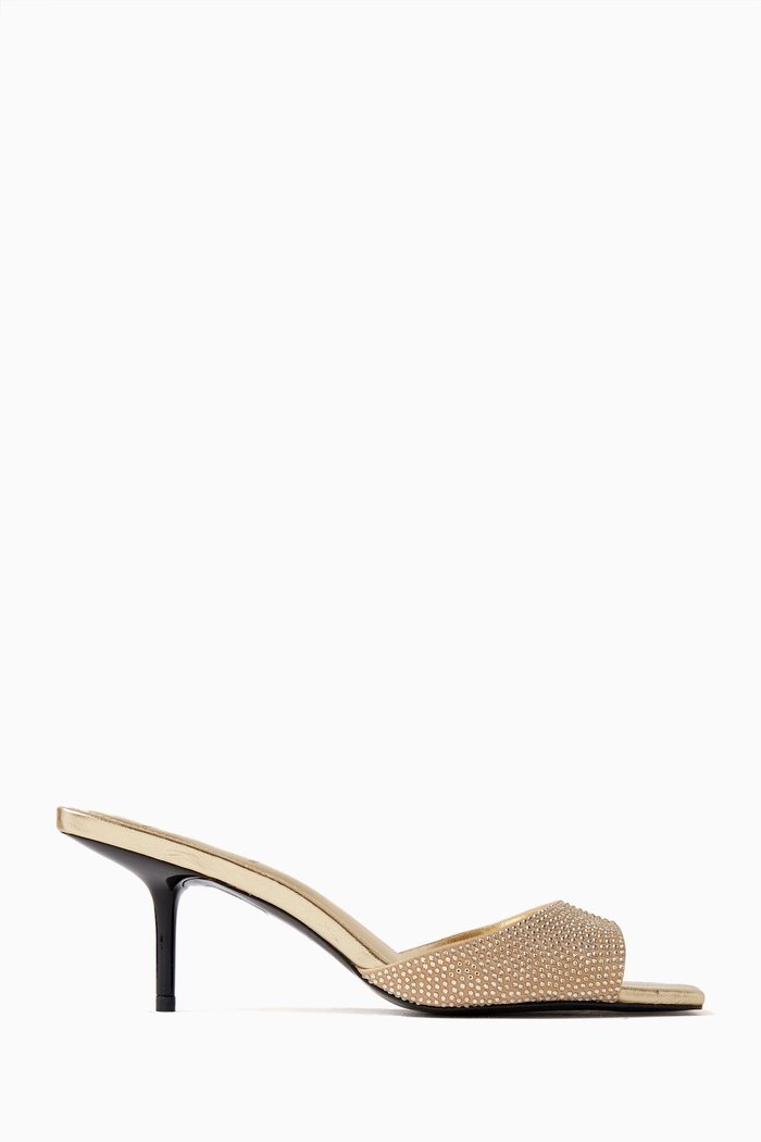 

Onyx 65 Crystal Mule Sandals in Leather, Gold