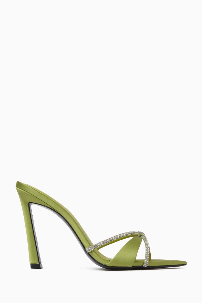 

Sienna 100 Crystal Mule Sandals in Satin, Green
