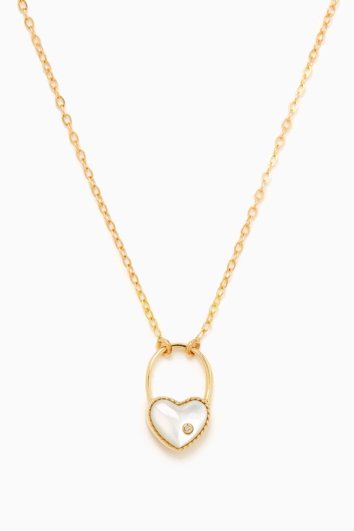 

Padlock Heart Mother-of-Pearl & Diamond Pendant Necklace in 9kt Gold, Yellow