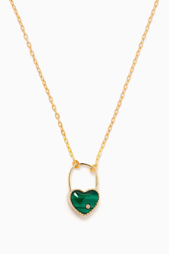 

Padlock Heart Malachite & Diamond Pendant Necklace in 9kt Gold, Yellow