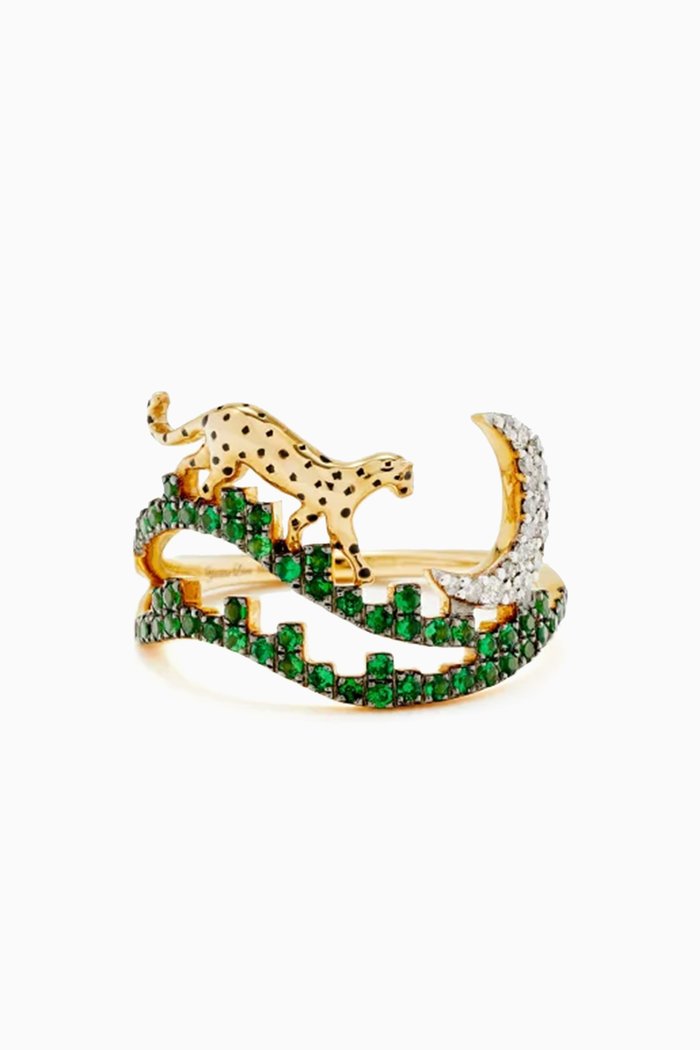 

Dream Star Diamond & Tsavorites Ring in 9kt Yellow Gold