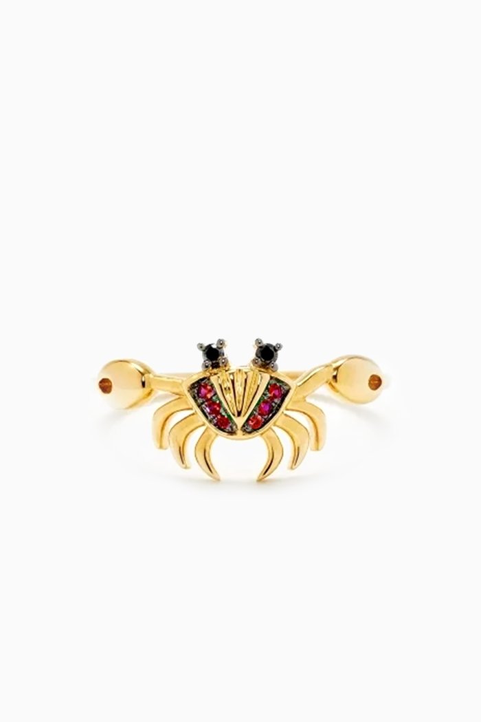

Mini Crab Diamond & Ruby Ring in 9kt Yellow Gold