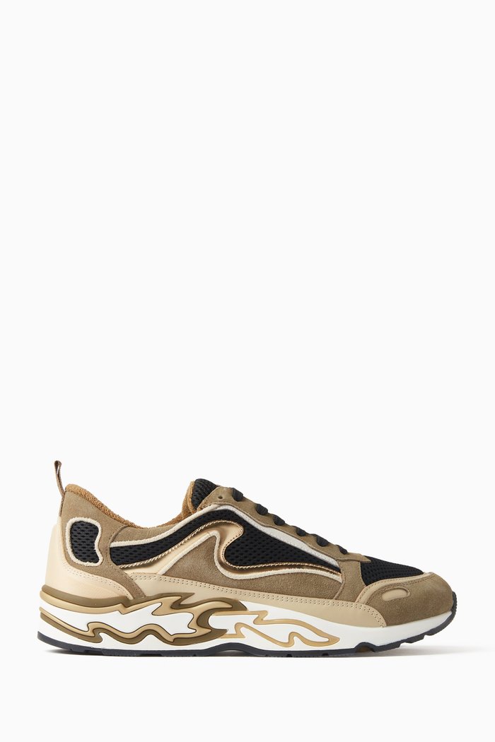 

Flame Low-top Sneakers in Mesh & Suede, Green