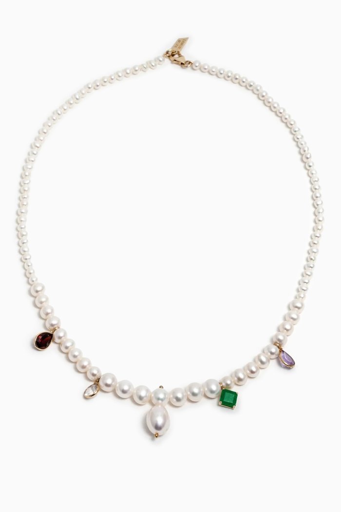 

Zelda Pearl Charm Necklace in 14kt Yellow Gold