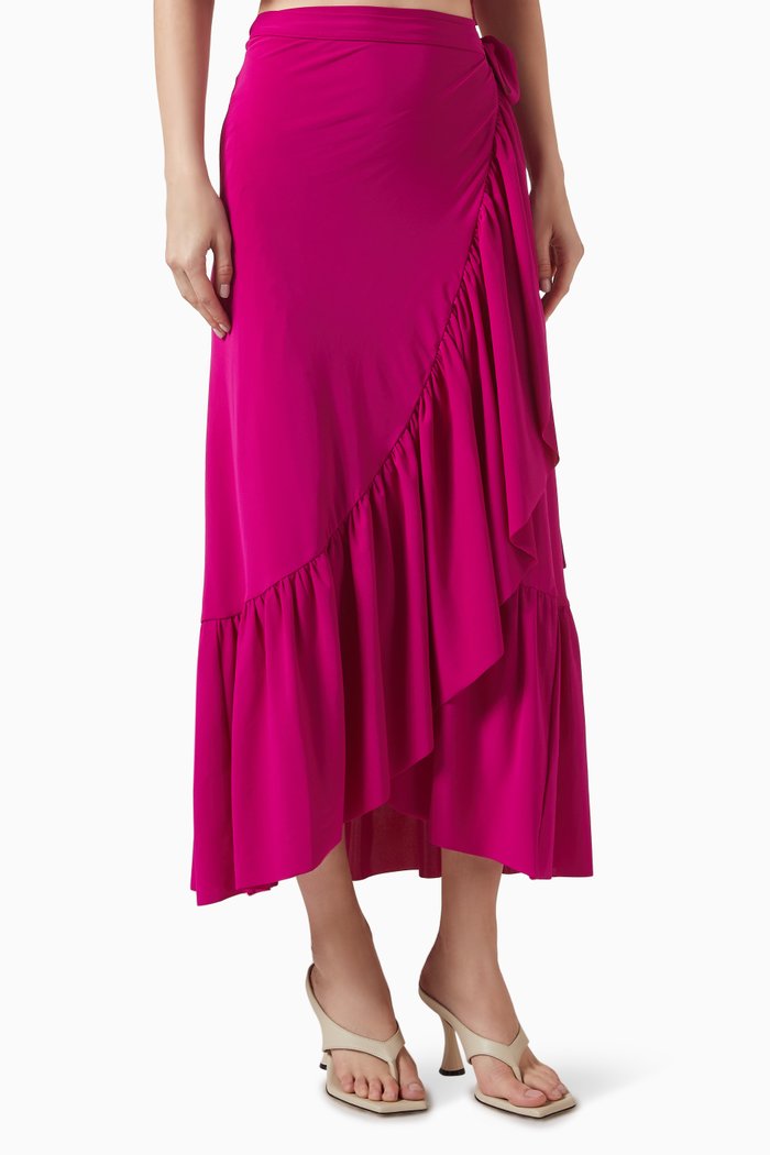 

Julia Ruffled Sarong Skirt in Stretch-jersey, Pink