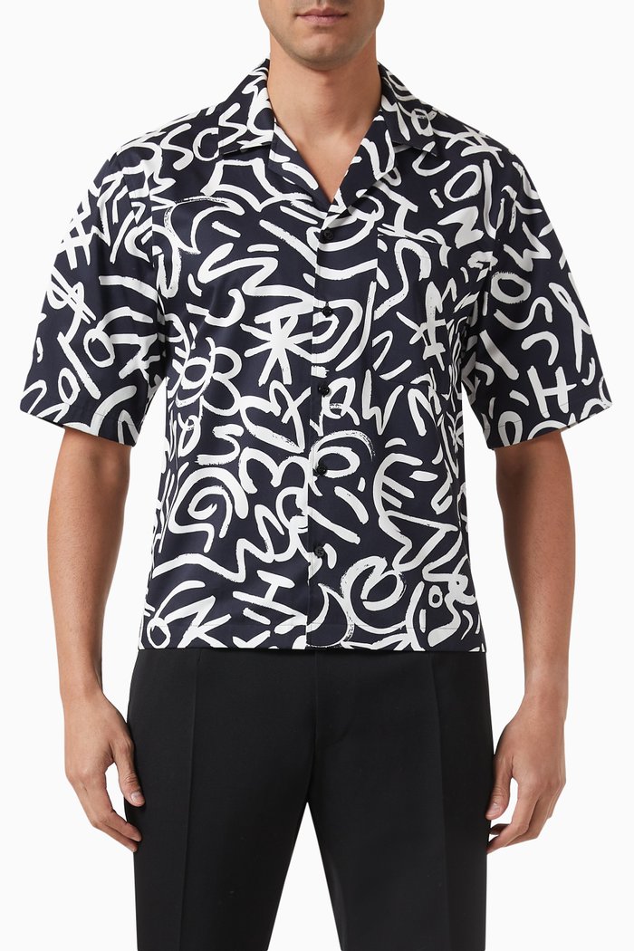 

Scribble Print Shirt in Cotton, Black
