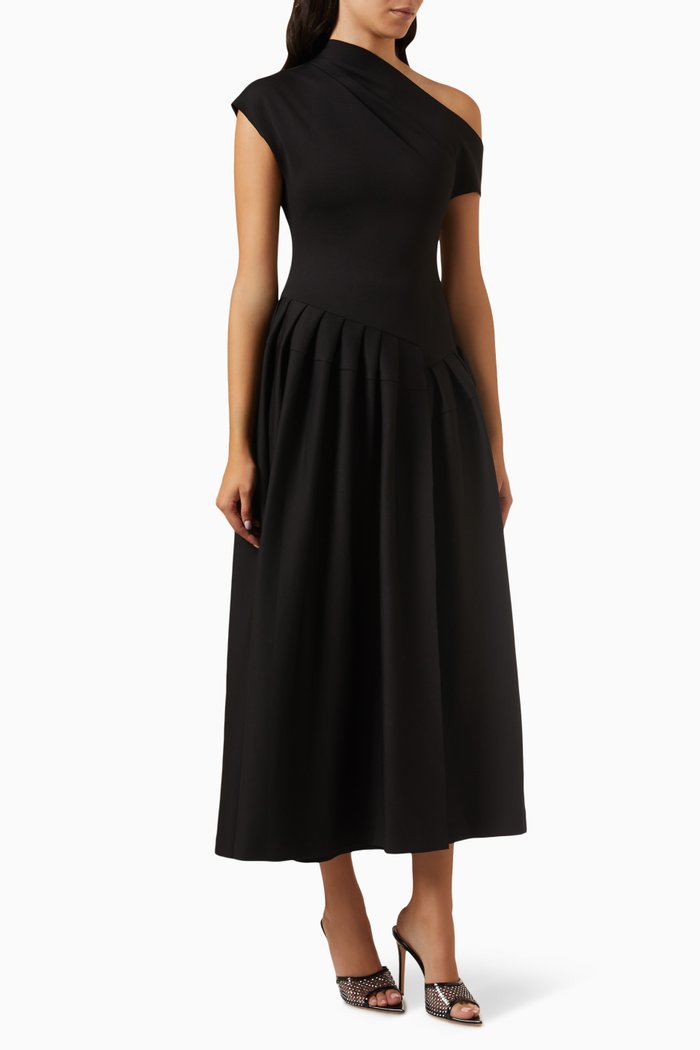

Butler One-shoulder Pleated Dress in Jersey, Black