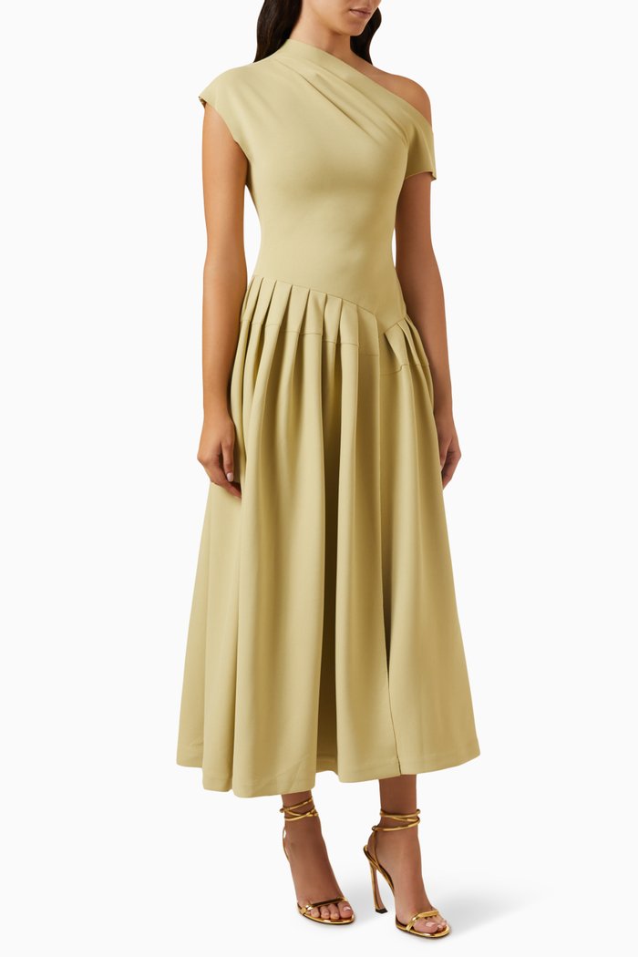 

Butler One-shoulder Pleated Dress in Jersey, Green