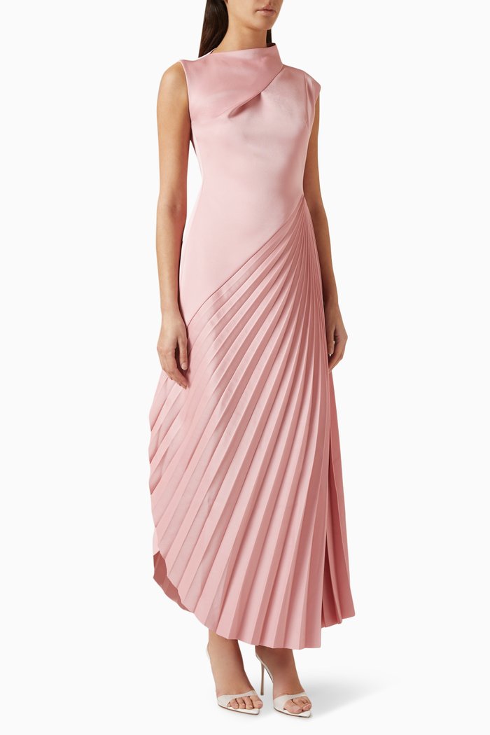 

Sesan Asymmetrick Pleated Dress in 3D Spandex, Pink