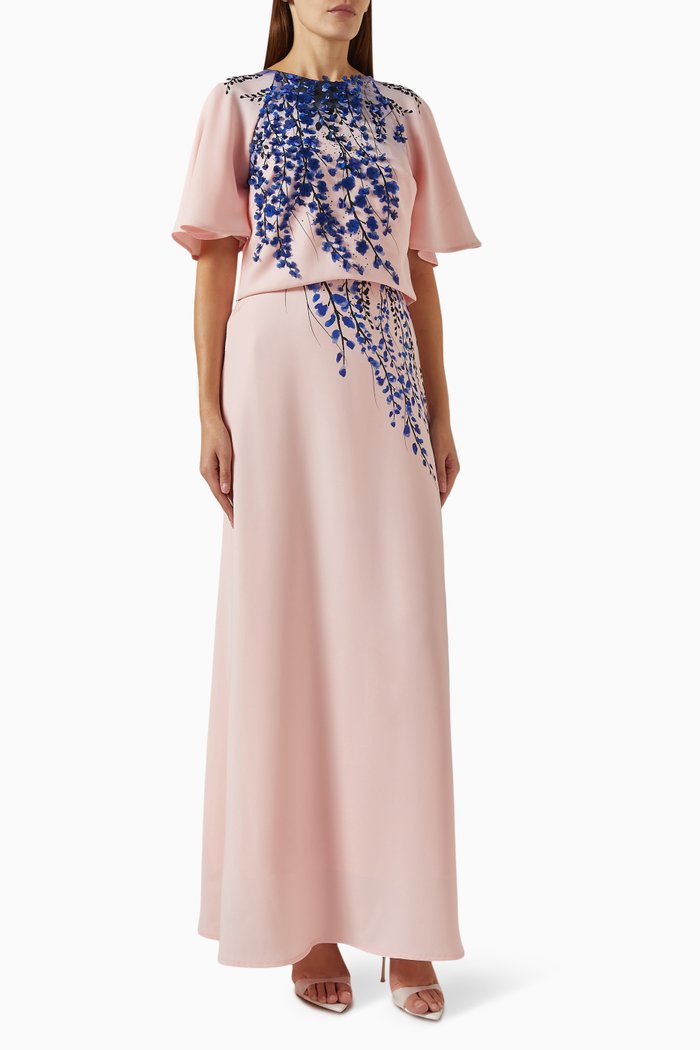 

Floral-print Maxi Dress in Crepe, Pink