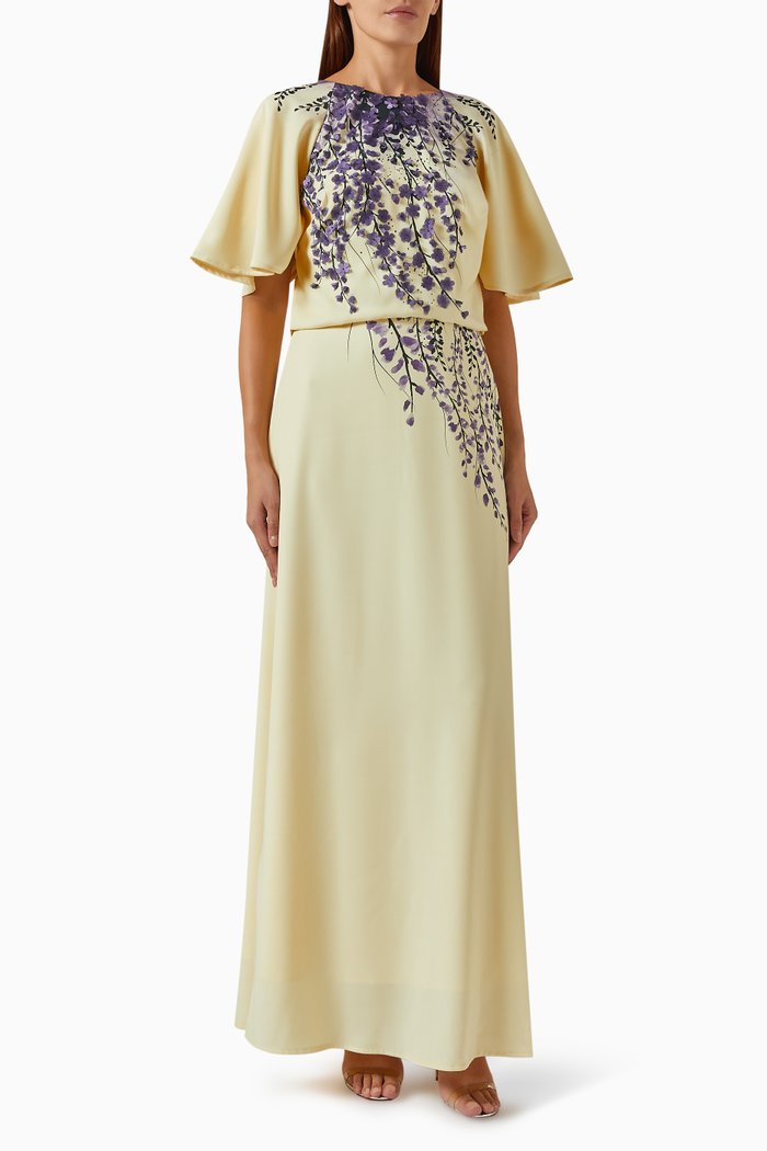 

Floral-print Maxi Dress in Crepe, Yellow
