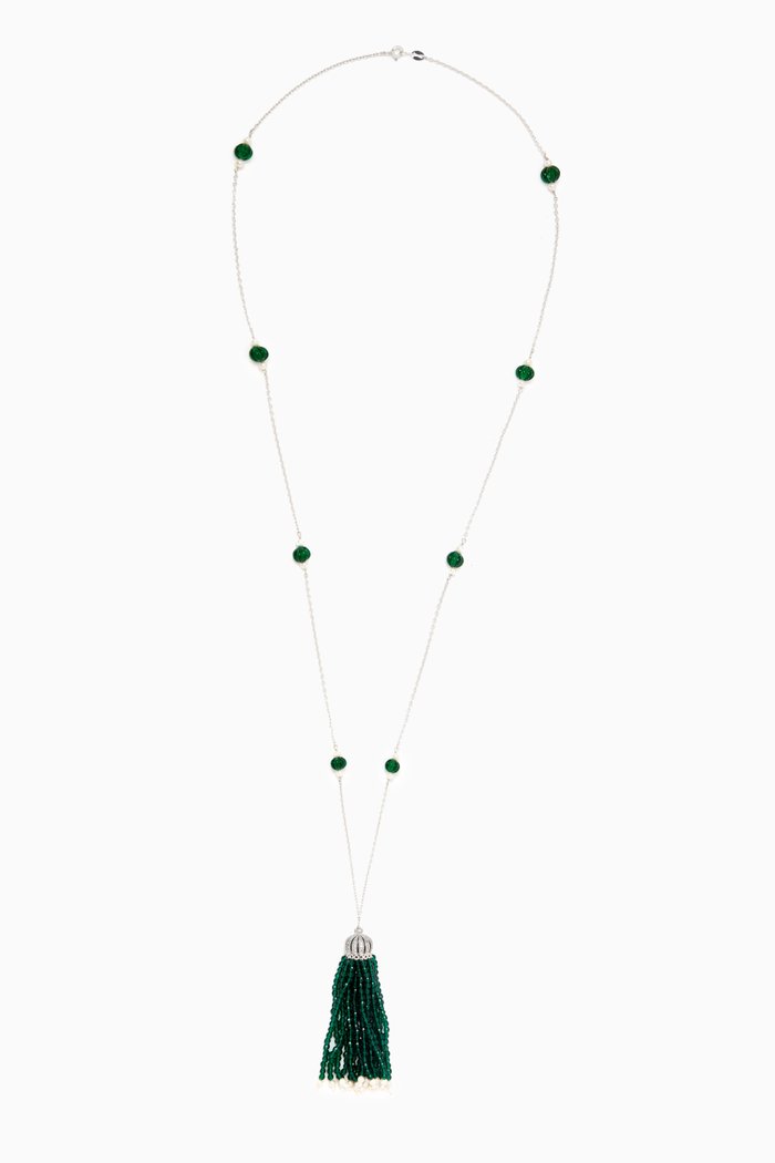

Soha Tassel Necklace in Sterling Silver, Green
