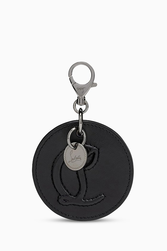 

CL Logo Round Bag Charm in Leather, Black