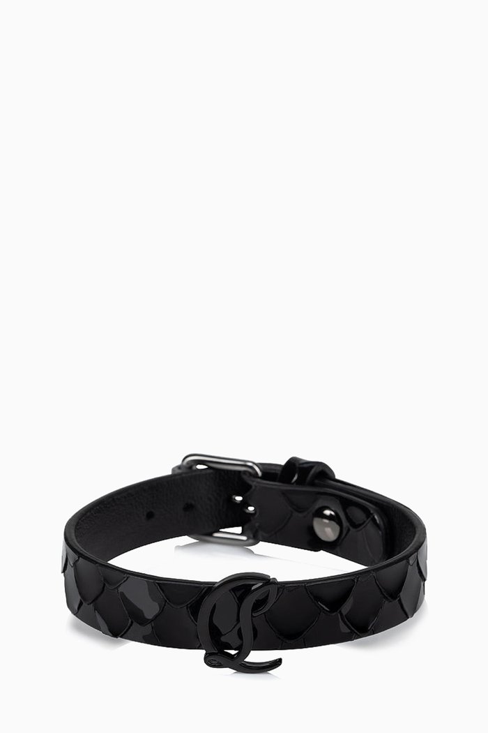 

Embossed CL Logo Bracelet in Patent Calf Leather, Black