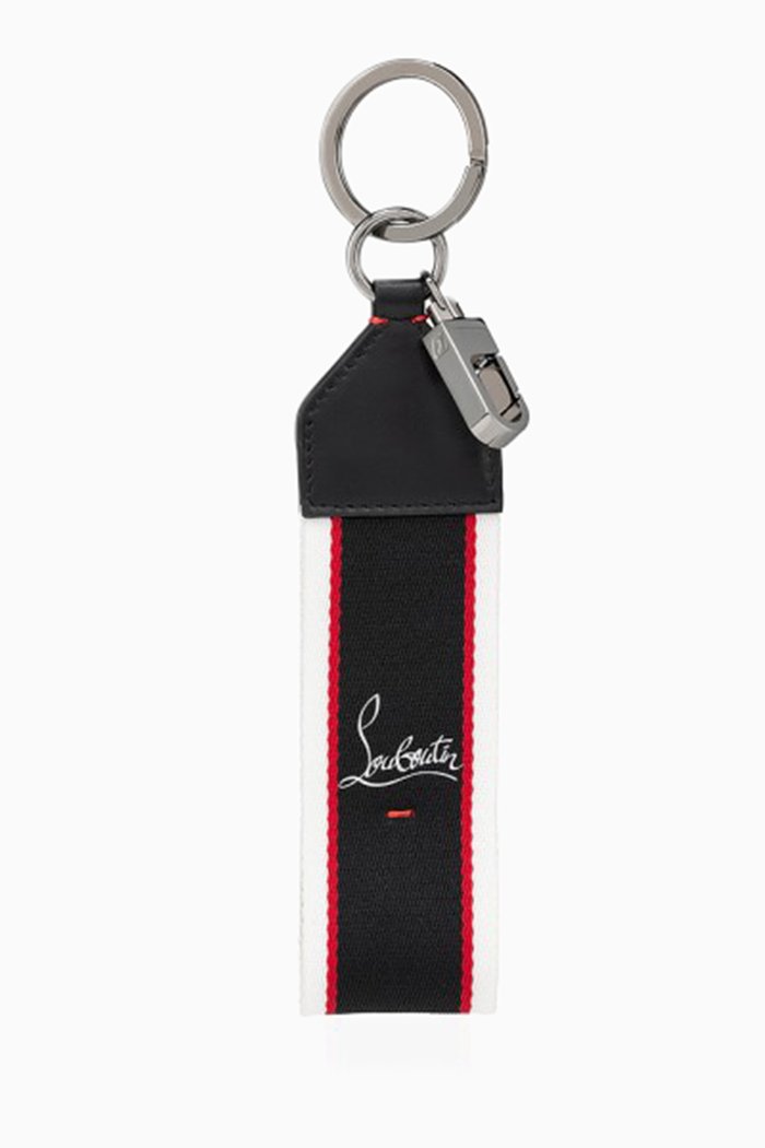 

F.A.V. Key Ring in Calf Leather & Fabric, Black