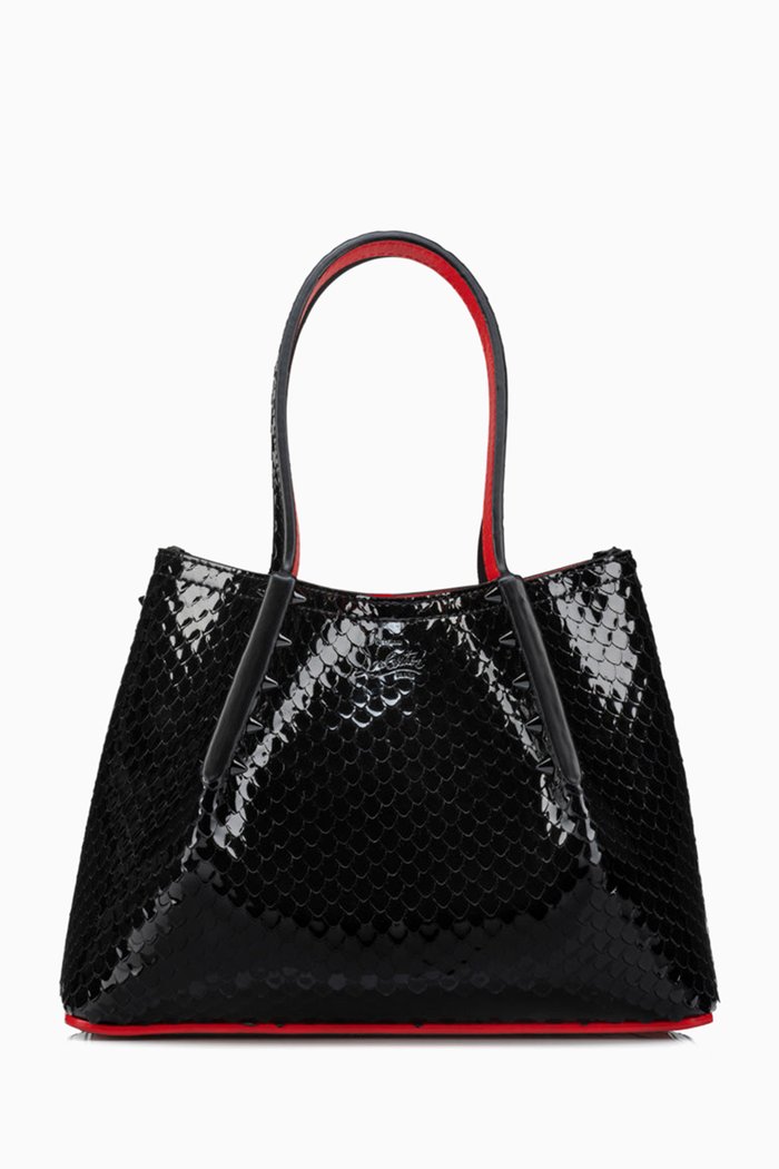

Mini Cabarock Tote Bag in Feather-embossed Leather, Black