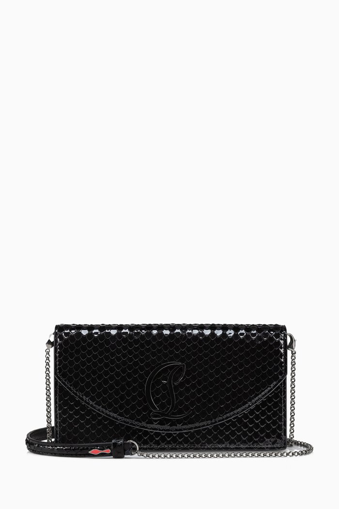 

Loubi54 Embossed Clutch Bag in Patent Leather, Black