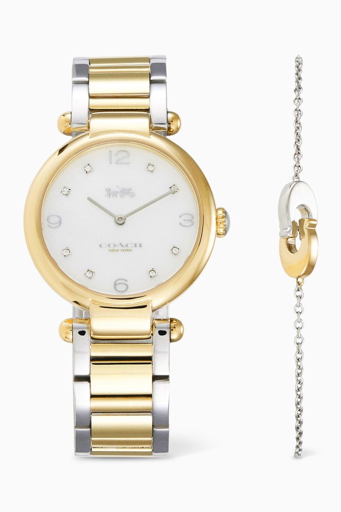 

Cary Quartz Watch & Logo Bracelet Set in Stainless Steel, Gold