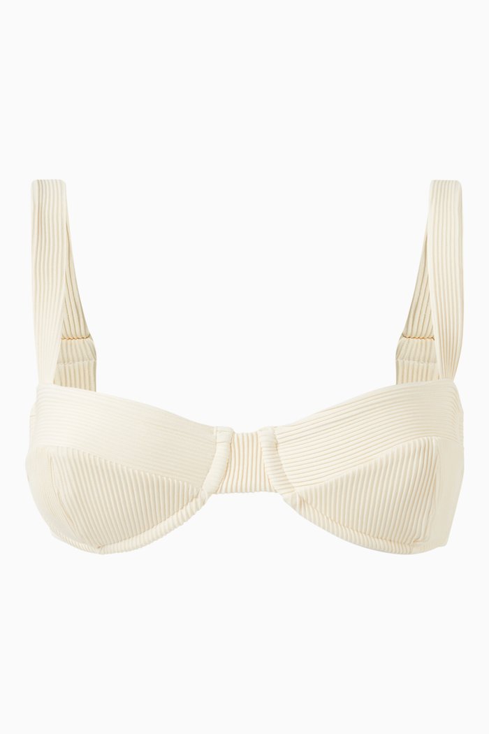 

x Tina Kunakey Adjustable Ribbed Gaia Bikini Top, White