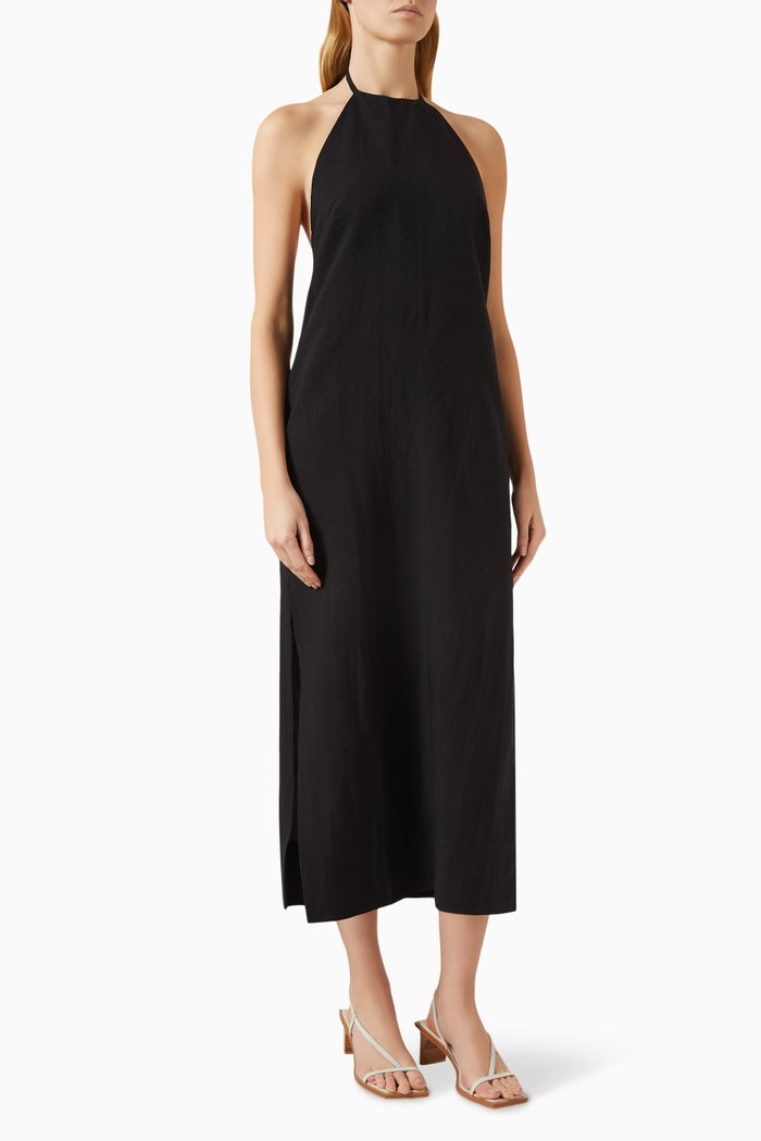 

Antonia Halterneck Dress in Linen, Black