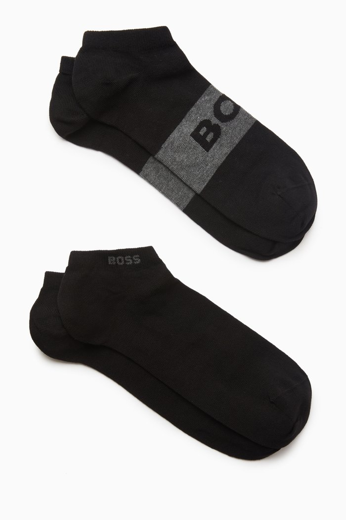 

Ankle Socks in Stretch Cotton Blend, Set of 2, Black
