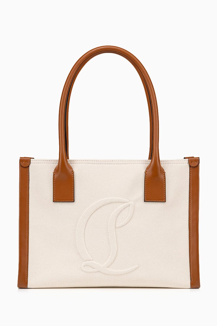 

Small By My Side Tote Bag in Canvas & Calf Leather, Neutral