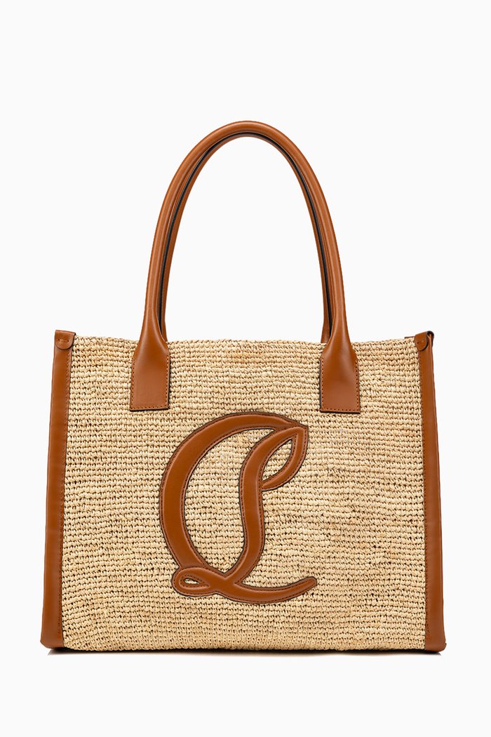 

Large By My Side Tote Bag in Raffia & Calf Leather, Neutral