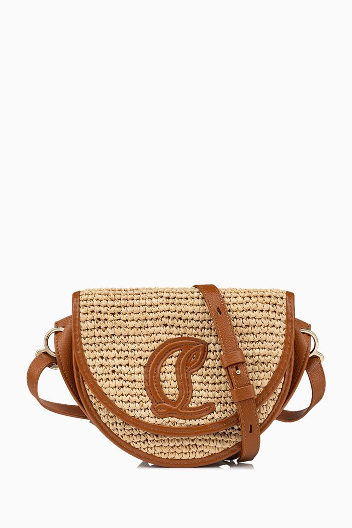 

By My Side Crossbody Bag in Raffia & Calf Leather, Neutral