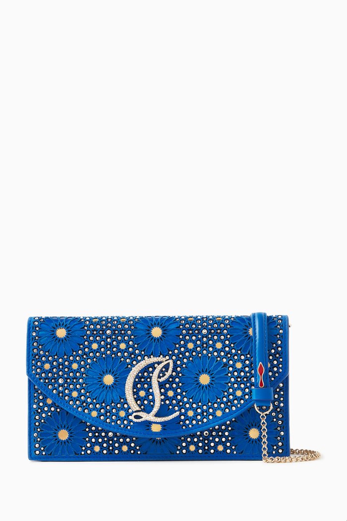 

Loubi54 Mouchara Strass Clutch Bag in Suede, Blue