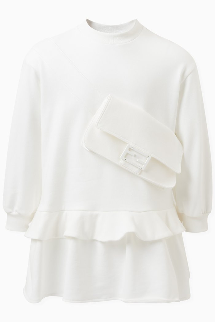 Baguette-detail Dress in Cotton, White