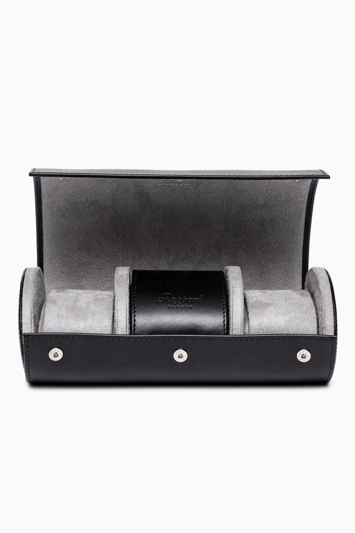 

Hyde Park 3-unit Watch Roll in Leather, Black
