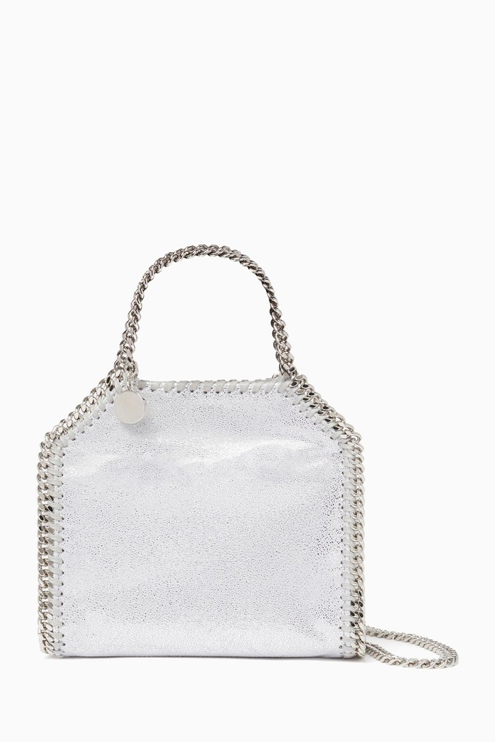 

Mini Falabella Tote Bag in Metallic Faux Shaggy Deer, Silver